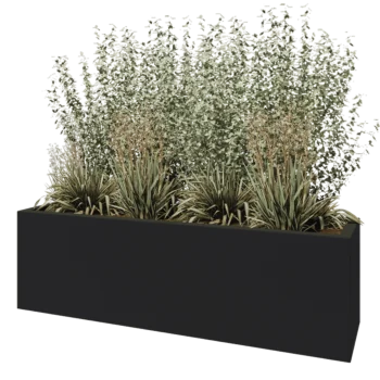 Jardinieră din fibră de sticlă - Dreptunghi - 200 x 50 x 60 cm - RAL7021 mat (gri negru) - Cu fund