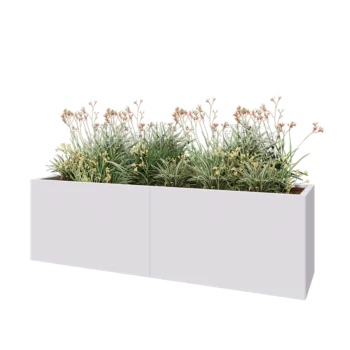 Jardinieră XXL din oțel - Dreptunghiular - 200 x 50 x 60 cm - RAL9010 mat (alb) - Cu placă de bază