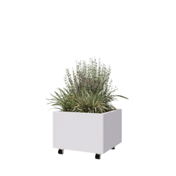 Jardinieră din oțel - Pătrat - 60 x 60 x 40 cm - RAL9010 mat (alb) - Cu placă de bază - Cu roți