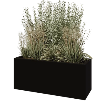 Jardinieră din fibră de sticlă - Dreptunghi - 120 x 40 x 50 cm - RAL9005 mat (negru) - Cu fund