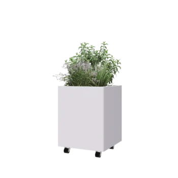 Jardinieră din oțel - Pătrat - 50 x 50 x 60 cm - RAL9010 mat (alb) - Cu placă de bază - Cu roți