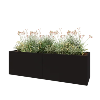 Jardinieră XXL din oțel - Dreptunghiular - 200 x 60 x 60 cm - RAL9005 mat (negru) - Cu placă de bază