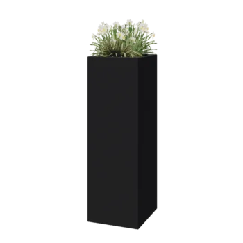 Jardinieră din fibră de sticlă - Pătrat - 40 x 40 x 120 cm - RAL7021 mat (gri negru) - Cu fund