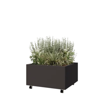 Jardinieră din oțel - Pătrat - 80 x 80 x 40 cm - Altă culoare RAL - Cu placă de bază - Cu roți