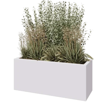 Jardinieră din fibră de sticlă - Dreptunghi - 120 x 40 x 50 cm - RAL9010 mat (alb) - Cu fund
