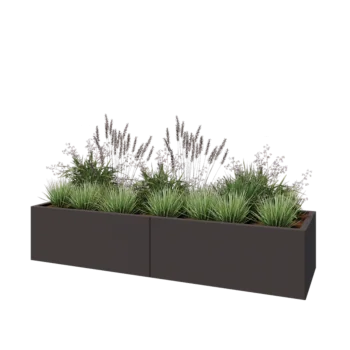Jardinieră XXL din oțel - Dreptunghiular - 200 x 60 x 40 cm - RAL7016 mat (gri antracit) - Cu placă de bază