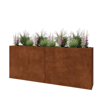 Jardinieră XXL din oțel corten - Dreptunghiular - 200 x 30 x 80 cm - Cu placă de bază