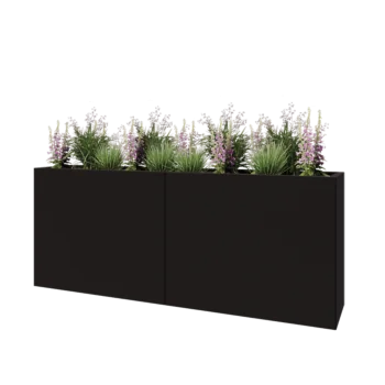 Jardinieră XXL din oțel - Dreptunghiular - 200 x 40 x 80 cm - RAL9005 mat (negru) - Cu placă de bază