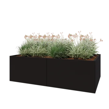 Jardinieră XXL din oțel - Dreptunghiular - 200 x 120 x 60 cm - RAL9005 mat (negru) - Cu placă de bază