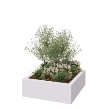 Jardinieră din fibră de sticlă - Pătrat - 120 x 120 x 40 cm - RAL9010 mat (alb) - Cu fund