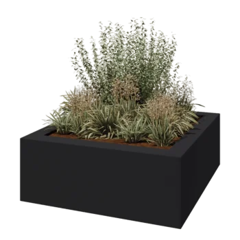 Jardinieră din fibră de sticlă - Pătrat - 160 x 160 x 60 cm - RAL7021 mat (gri negru) - Cu fund