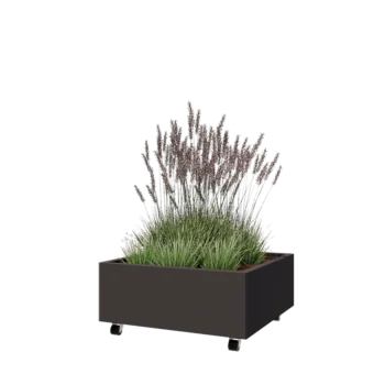 Jardinieră din oțel - Pătrat - 80 x 80 x 30 cm - RAL7016 mat (gri antracit) - Cu placă de bază - Cu roți