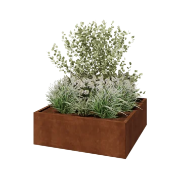 Jardinieră din oțel corten - Pătrat - 120 x 120 x 40 cm - Cu placă de bază