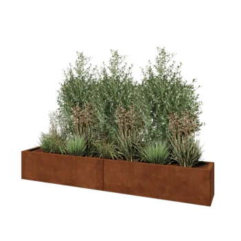 Jardinieră XXL din oțel corten - Dreptunghiular - 200 x 30 x 30 cm - Cu placă de bază