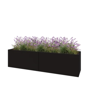 Jardinieră XXL din oțel - Dreptunghiular - 200 x 50 x 50 cm - RAL9005 mat (negru) - Cu placă de bază