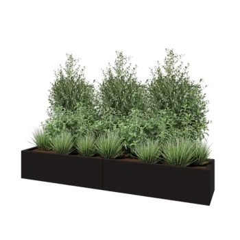 Jardinieră XXL din oțel - Dreptunghiular - 200 x 40 x 30 cm - RAL9005 mat (negru) - Cu placă de bază
