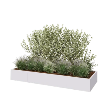 Jardinieră XXL din oțel - Dreptunghiular - 320 x 100 x 40 cm - RAL9010 mat (alb) - Cu placă de bază