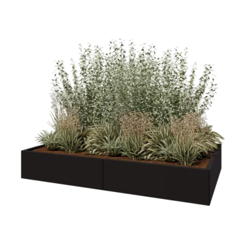 Jardinieră XXL din oțel - Dreptunghiular - 200 x 120 x 30 cm - RAL9005 mat (negru) - Cu placă de bază