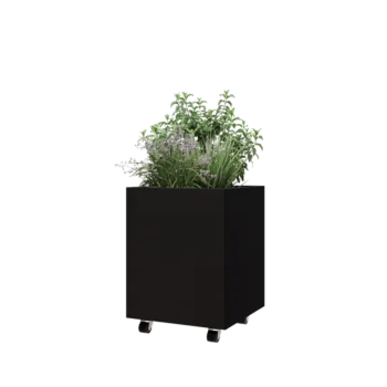 Jardinieră din oțel - Pătrat - 50 x 50 x 60 cm - RAL9005 mat (negru) - Cu placă de bază - Cu roți