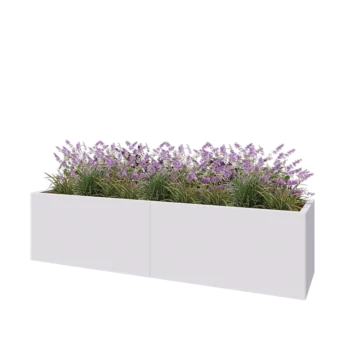 Jardinieră XXL din oțel - Dreptunghiular - 200 x 50 x 50 cm - RAL9010 mat (alb) - Fără placă de bază