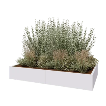 Jardinieră XXL din oțel - Dreptunghiular - 200 x 120 x 30 cm - RAL9010 mat (alb) - Cu placă de bază