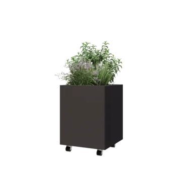 Jardinieră din oțel - Pătrat - 50 x 50 x 60 cm - Altă culoare RAL - Cu placă de bază - Cu roți