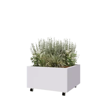 Jardinieră din oțel - Pătrat - 80 x 80 x 40 cm - RAL9010 mat (alb) - Cu placă de bază - Cu roți