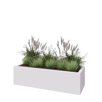 Jardinieră din fibră de sticlă - Dreptunghi - 150 x 50 x 40 cm - RAL9010 mat (alb) - Cu fund