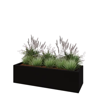 Jardinieră din fibră de sticlă - Dreptunghi - 150 x 50 x 40 cm - RAL9005 mat (negru) - Cu fund