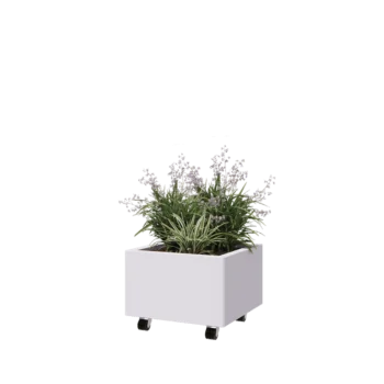 Jardinieră din oțel - Pătrat - 50 x 50 x 30 cm - RAL9010 mat (alb) - Cu placă de bază - Cu roți