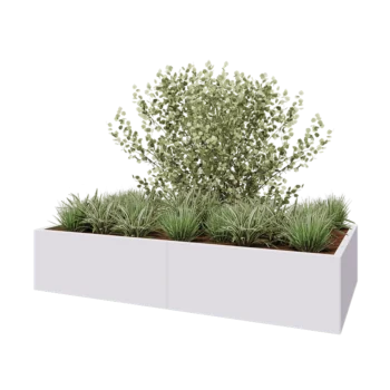 Jardinieră XXL din oțel - Dreptunghiular - 200 x 100 x 40 cm - RAL9010 mat (alb) - Cu placă de bază