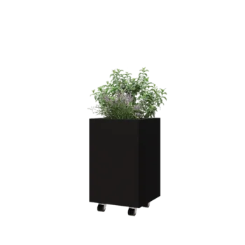 Jardinieră din oțel - Pătrat - 40 x 40 x 60 cm - RAL9005 mat (negru) - Cu placă de bază - Cu roți