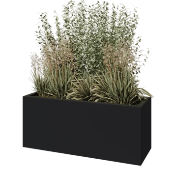Jardinieră din fibră de sticlă - Dreptunghi - 120 x 40 x 50 cm - RAL7021 mat (gri negru) - Cu fund