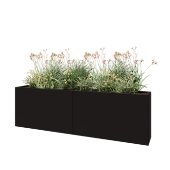 Jardinieră XXL din oțel - Dreptunghiular - 200 x 30 x 60 cm - RAL9005 mat (negru) - Cu placă de bază