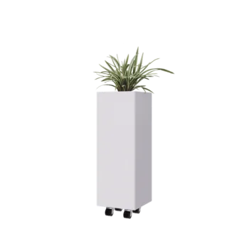 Jardinieră din oțel - Pătrat - 30 x 30 x 80 cm - RAL9010 mat (alb) - Cu placă de bază - Cu roți
