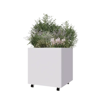 Jardinieră din oțel - Pătrat - 70 x 70 x 70 cm - RAL9010 mat (alb) - Cu placă de bază - Cu roți