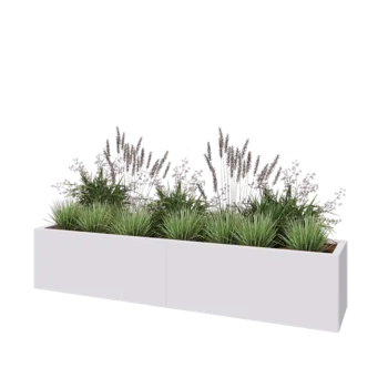 Jardinieră XXL din oțel - Dreptunghiular - 200 x 40 x 40 cm - RAL9010 mat (alb) - Cu placă de bază