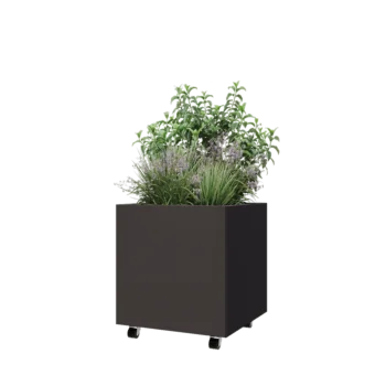 Jardinieră din oțel - Pătrat - 60 x 60 x 60 cm - RAL7016 mat (gri antracit) - Cu placă de bază - Cu roți