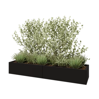 Jardinieră XXL din oțel - Dreptunghiular - 200 x 50 x 30 cm - RAL9005 mat (negru) - Cu placă de bază