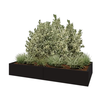 Jardinieră XXL din oțel - Dreptunghiular - 200 x 100 x 30 cm - RAL9005 mat (negru) - Cu placă de bază