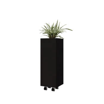 Jardinieră din oțel - Pătrat - 30 x 30 x 80 cm - RAL9005 mat (negru) - Cu placă de bază - Cu roți