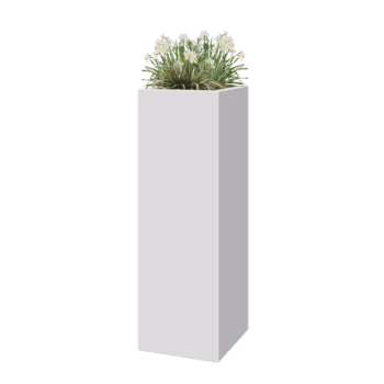 Jardinieră din fibră de sticlă - Pătrat - 40 x 40 x 120 cm - RAL9010 mat (alb) - Cu fund