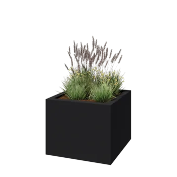 Jardinieră din fibră de sticlă - Pătrat - 100 x 100 x 80 cm - RAL7021 mat (gri negru) - Cu fund