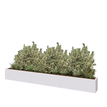 Jardinieră XXL din oțel - Dreptunghiular - 360 x 30 x 40 cm - RAL9010 mat (alb) - Cu placă de bază