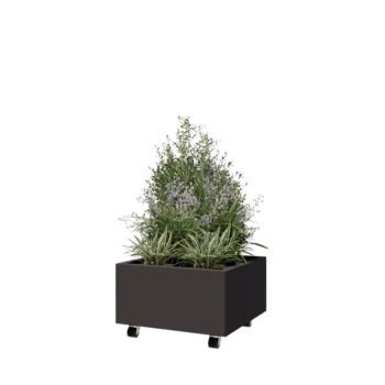 Jardinieră din oțel - Pătrat - 60 x 60 x 30 cm - Altă culoare RAL - Cu placă de bază - Cu roți