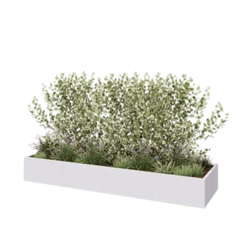 Jardinieră XXL din oțel - Dreptunghiular - 320 x 80 x 40 cm - RAL9010 mat (alb) - Cu placă de bază