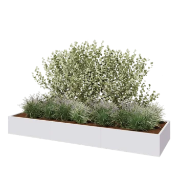 Jardinieră XXL din oțel - Dreptunghiular - 360 x 100 x 40 cm - RAL9010 mat (alb) - Cu placă de bază