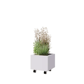 Jardinieră din oțel - Pătrat - 40 x 40 x 30 cm - RAL9010 mat (alb) - Cu placă de bază - Cu roți