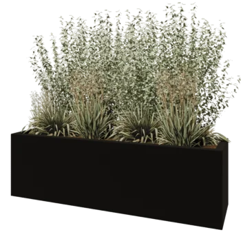 Jardinieră din fibră de sticlă - Dreptunghi - 200 x 50 x 60 cm - RAL9005 mat (negru) - Cu fund