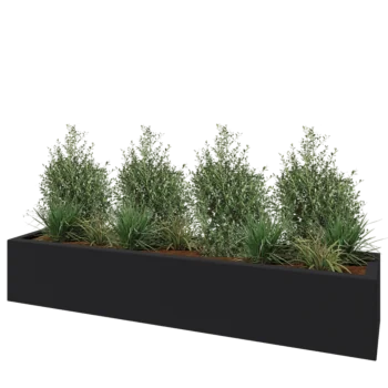 Jardinieră din fibră de sticlă - Dreptunghi - 230 x 50 x 40 cm - RAL7021 mat (gri negru) - Cu fund